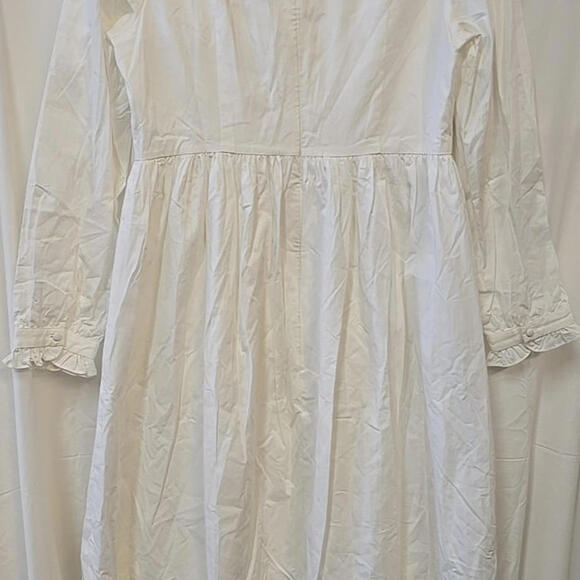 Simple Retro Medium White Floral Embroidery Ruffle Cotton Hem Cottagecore Dress - Picture 8 of 10